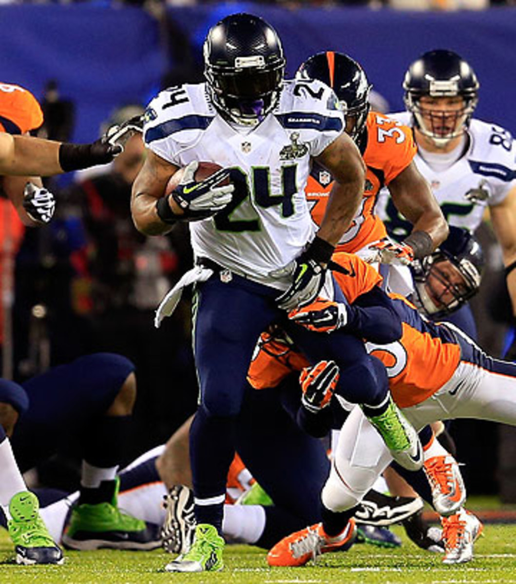 Marshawn Lynch's contract in Seattle runs until 2016, when he'll be 30. (Rob Carr/Getty Images)