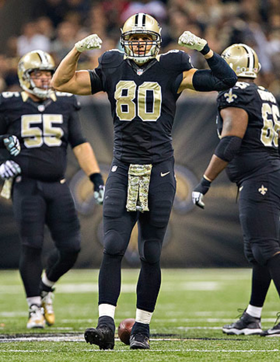 Jimmy Graham leads all tight ends in receptions with 56. (Wesley Hitt/Getty Images)