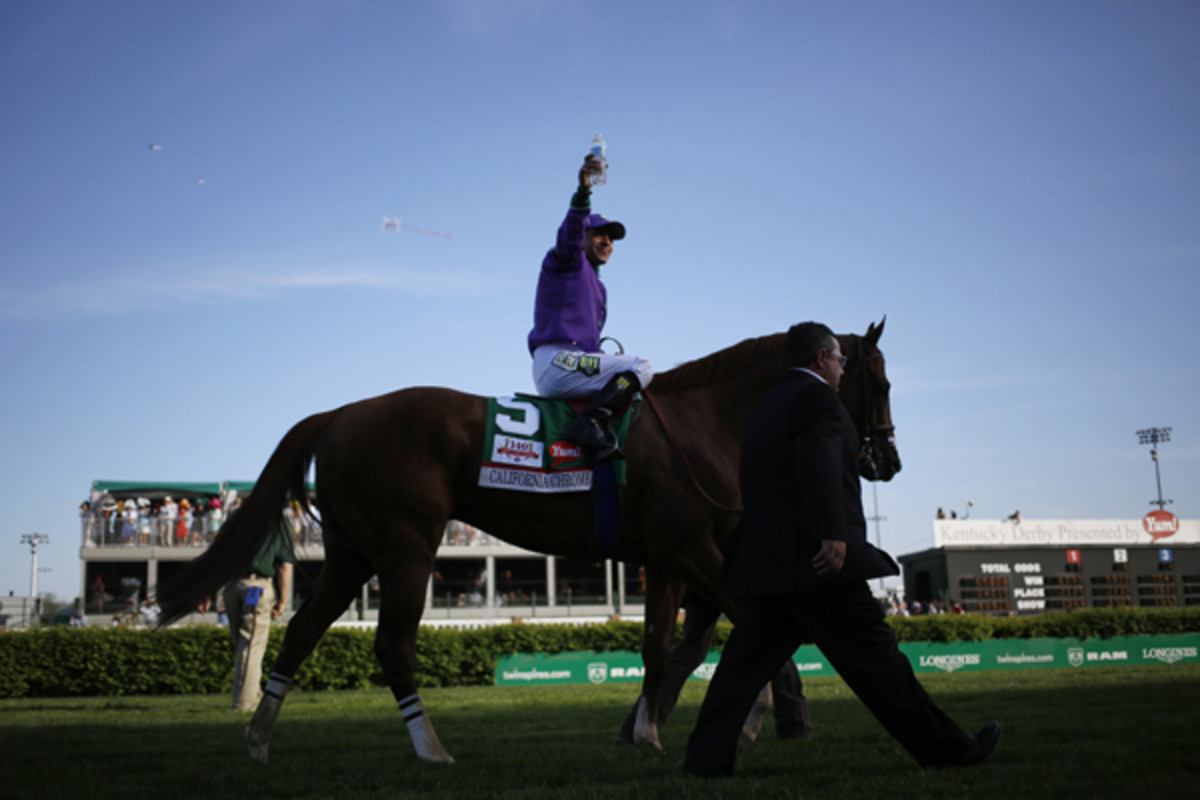 California Chrome won the Kentucky Derby in early May and is a favorite to win the Preakness. (Luke Sharrett/Bloomberg via Getty Images)