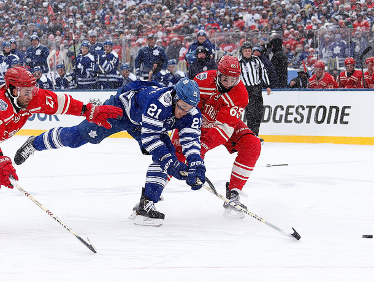 Wintry conditions hampered the quality of play for both the Maples Leafs and the Red Wings. (Gregory Shamus/Getty Images)