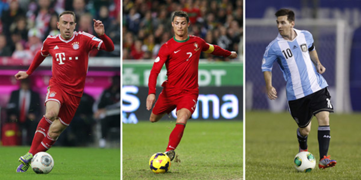 Franck Ribery, Cristiano Ronaldo, Lionel Messi
