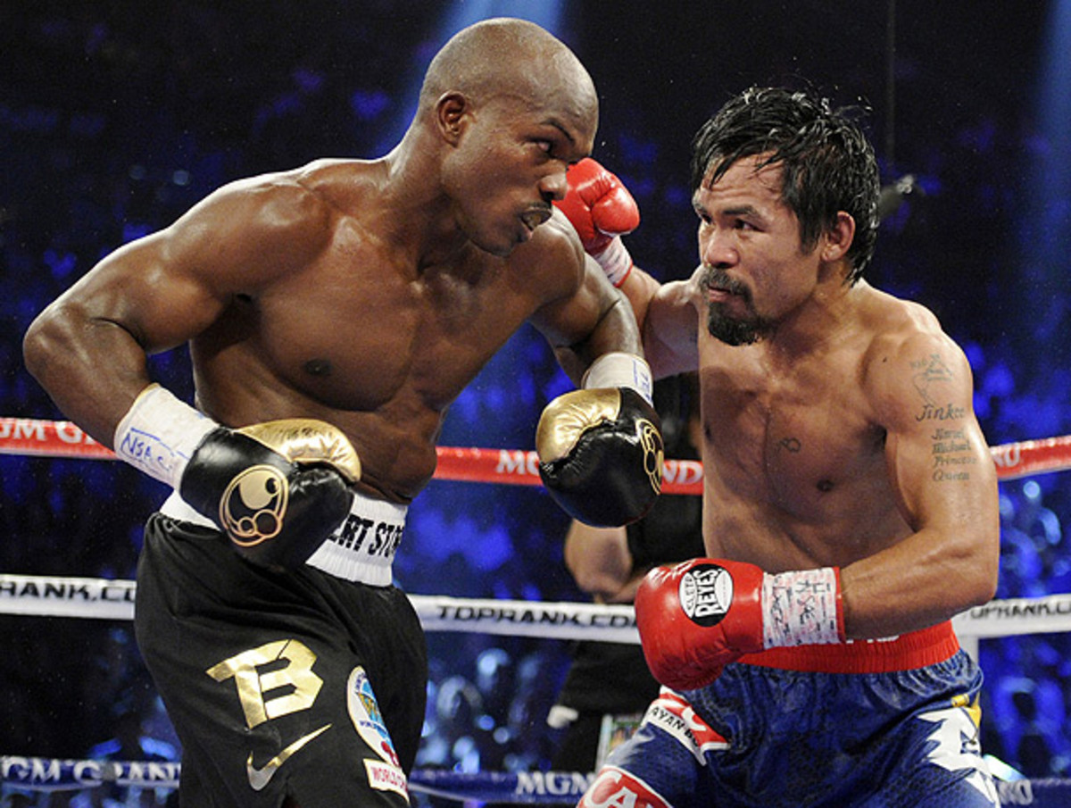 Manny Pacquiao (right) will look to hand Timothy Bradley his first loss when the two meet in April.