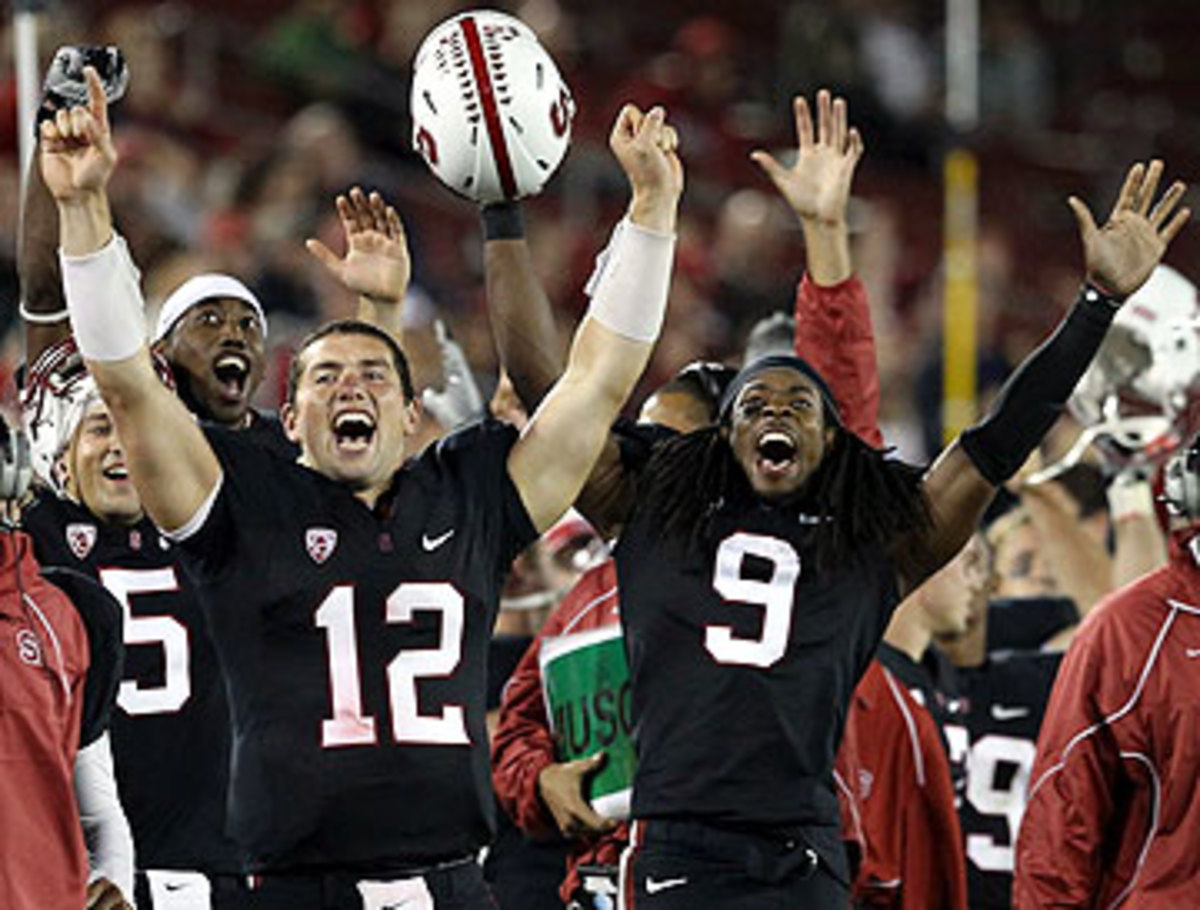 Sherman (9) and Andrew Luck were teammates for two seasons at Stanford in 2009 and 2010. (Ezra Shaw/Getty Images)