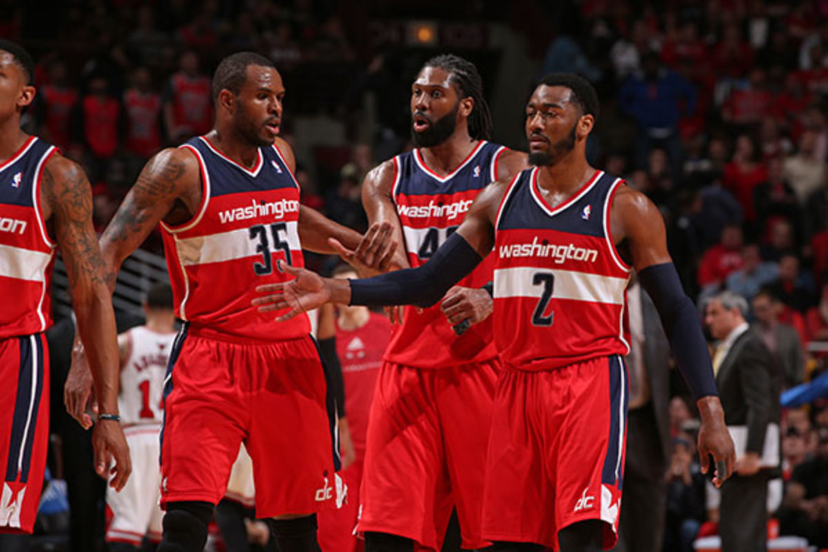 Nene and Wall combined for 44 points in the Wizards' Game 5 victory. (Gary Dineen/National Basketball Association)
