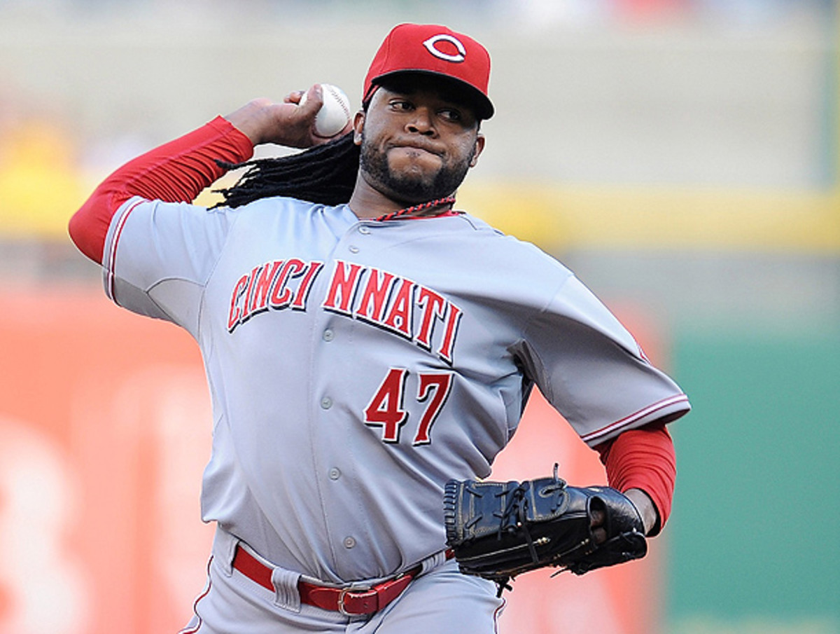 Johnny Cueto's skills on the mound don't exactly translate to equipment destruction. (Joe Sargent/Getty Images)
