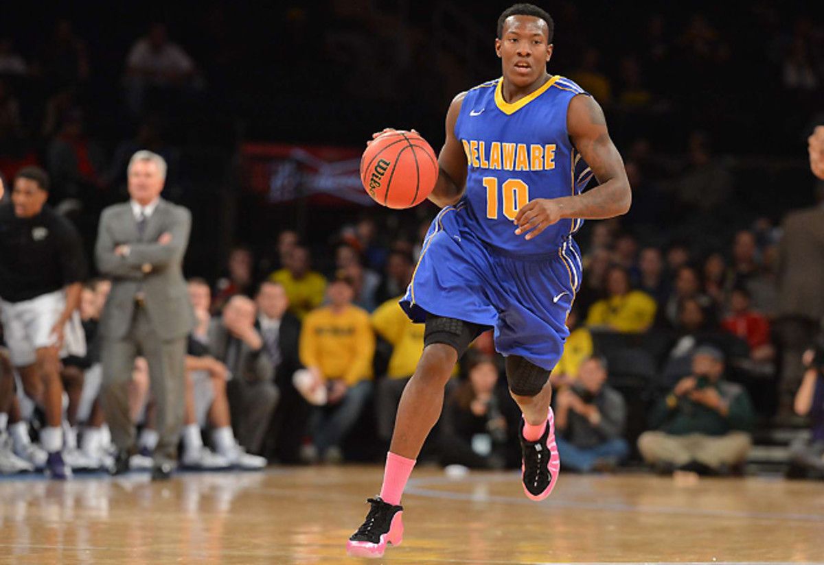 Devon Saddler (pictured), Davon Usher and Jarvis Threatt form a powerful backcourt trio for Delaware, which could cause problems for top-ranked teams in the early rounds.