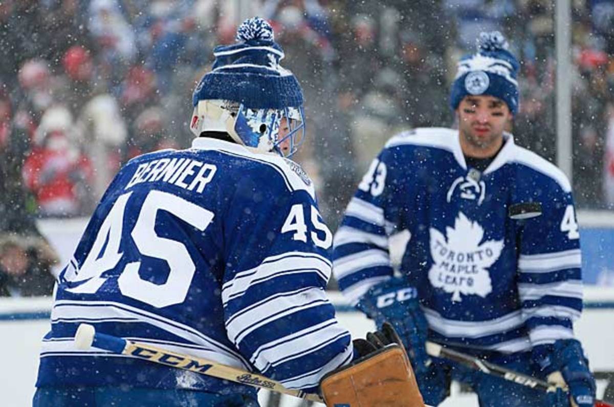 Jonathan Bernier of the Toronto Maple Leafs at the 2014 Winter Classic