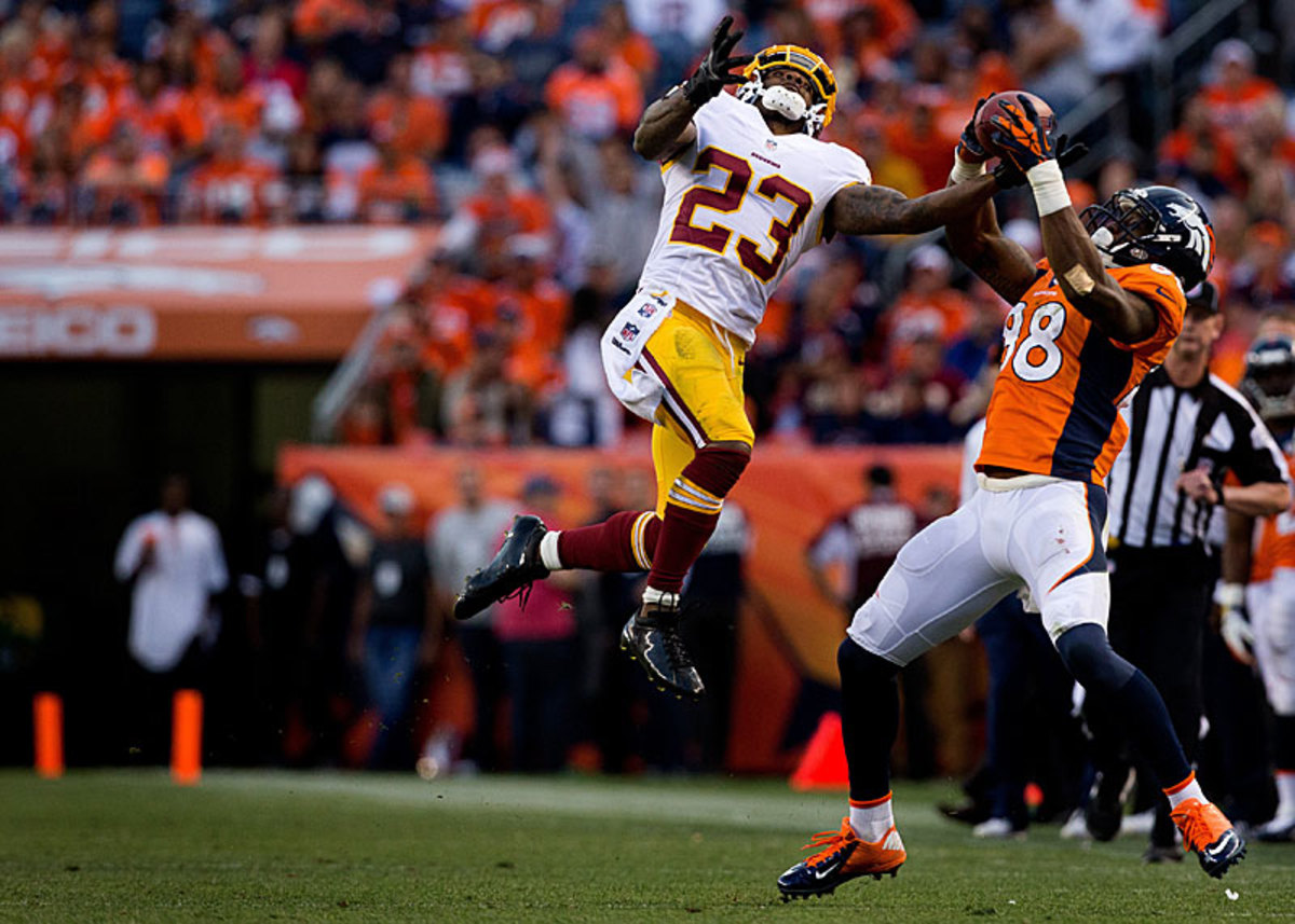 DeAngelo Hall making a one-handed interception last October. (Justin Edmonds/Getty Images)