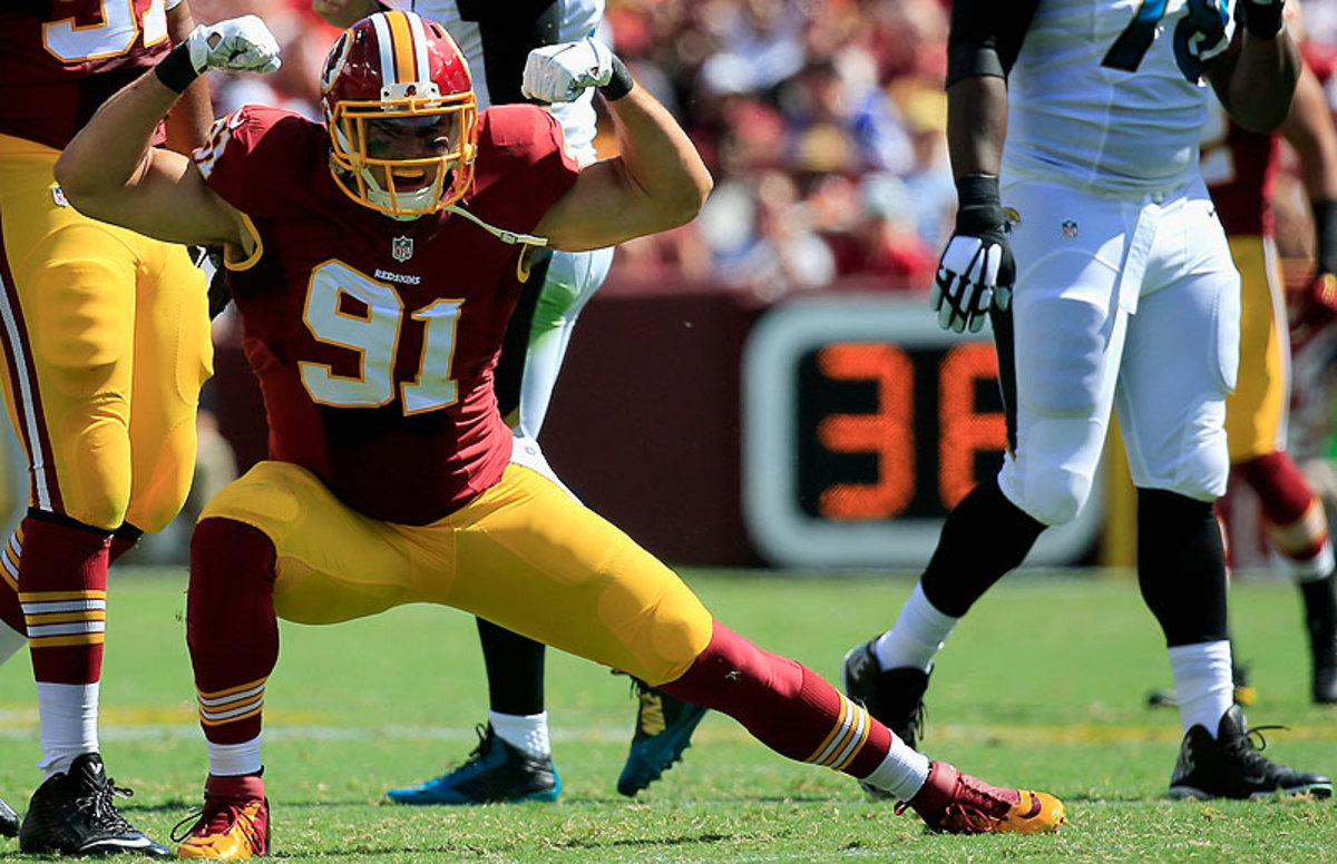 Ryan Kerrigan had four of the Redskins' 10 sacks against Jacksonville on Sunday. (Rob Carr/Getty Images)