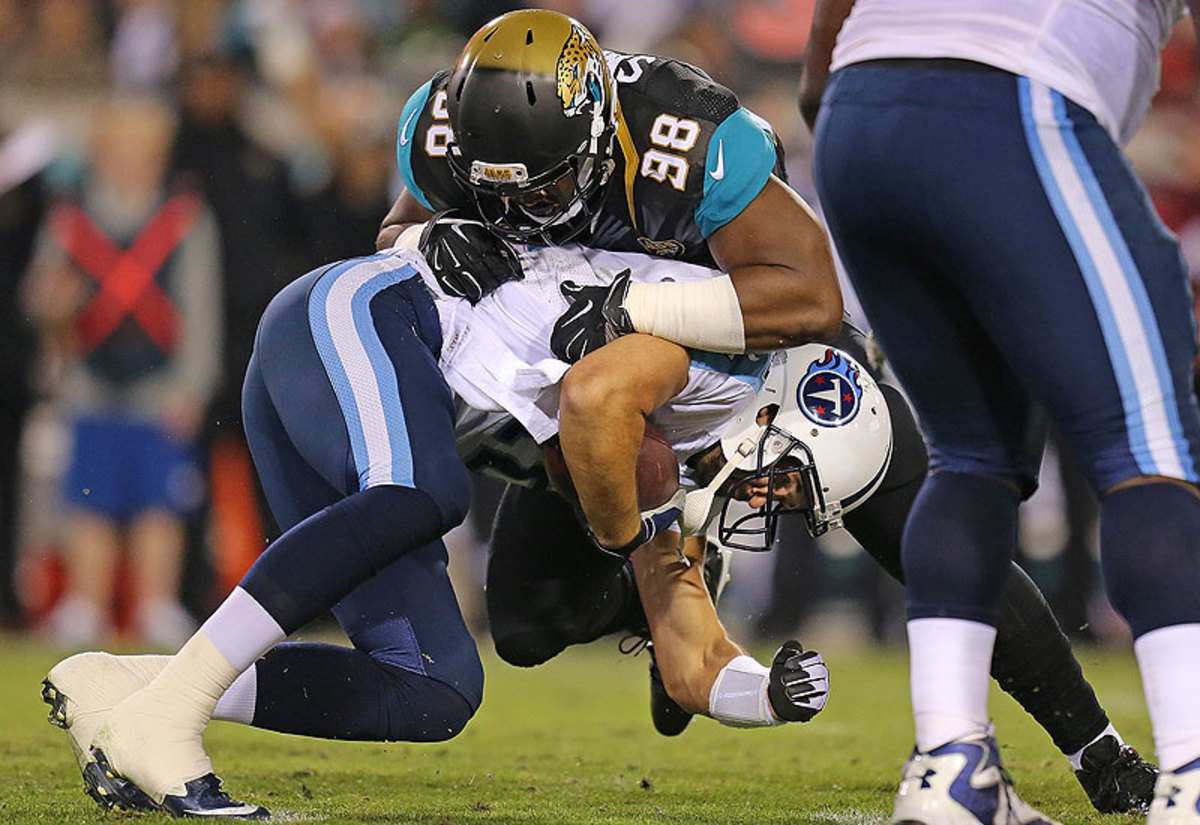 The Jaguars sacked Titans quarterback Charlie Whitehurst four times on Thursday night. (Rob Foldy/Getty Images)