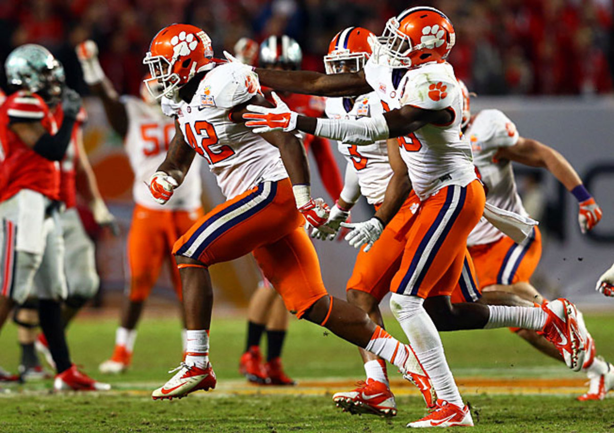 Stephone Anthony (42) clinched Clemson's Orange Bowl victory over Ohio State with an interception.