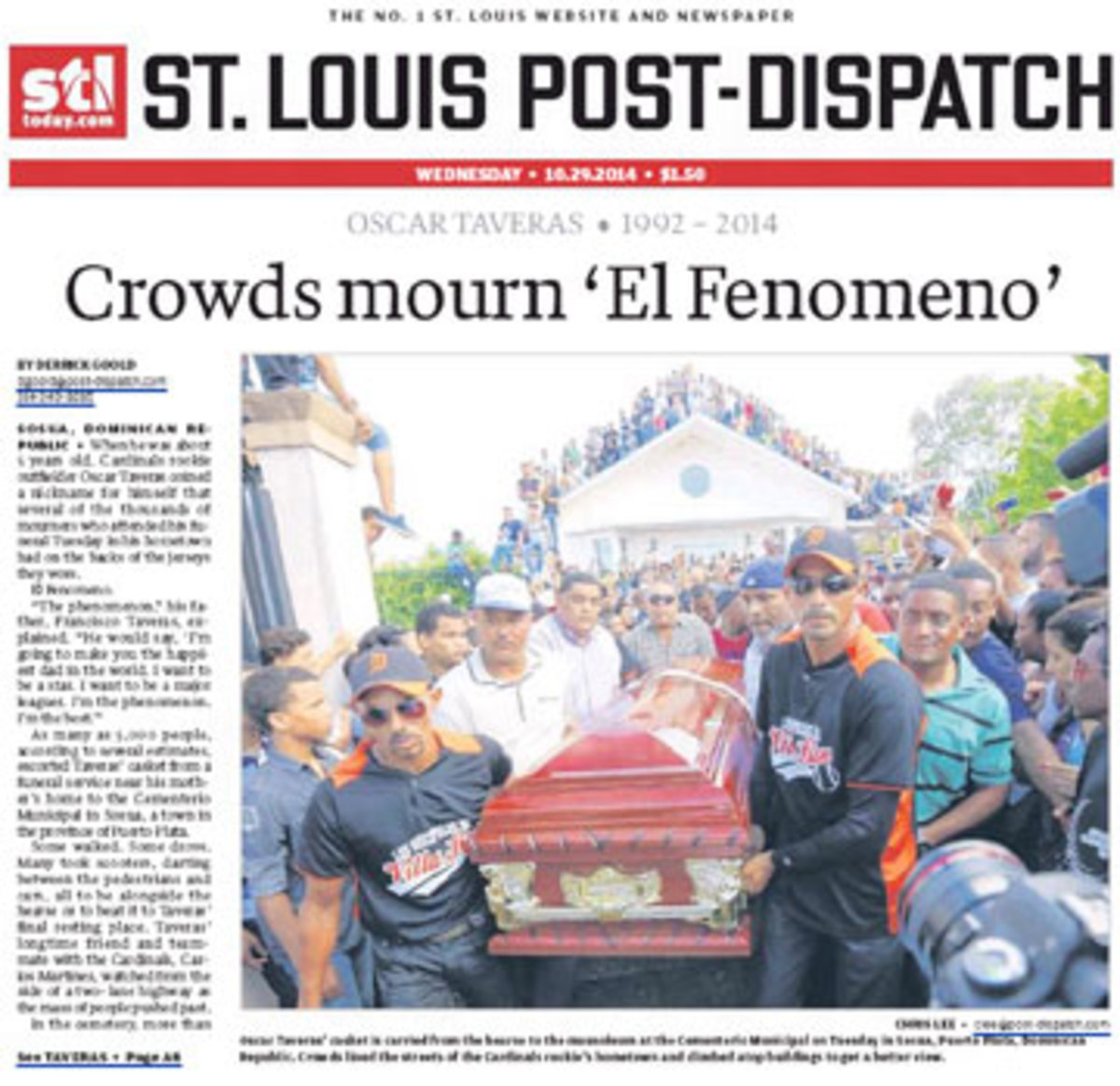 The Oct. 29 edition of the St. Louis Post-Dispatch featured the Taveras funeral on the front page. Click picture to read the story.