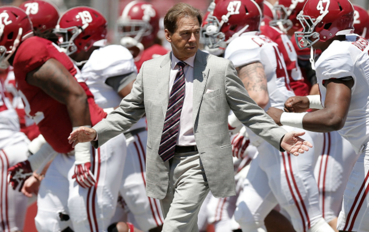 Nick Saban has led the Alabama Crimson Tide to three national championships. (Stacy Revere/Getty Images)