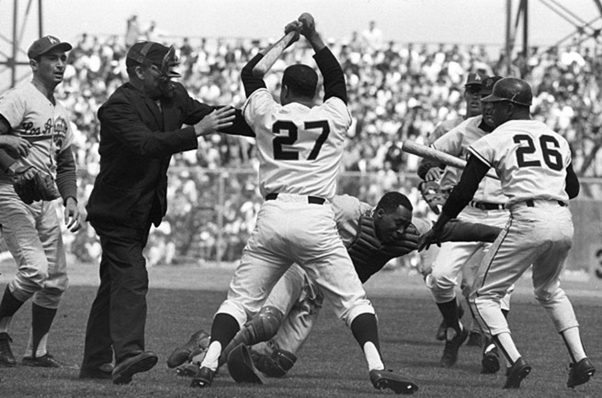 Chaos erupted after the Giants' Juan Marichal clubbed Dodgers catcher Johnny Roseboro in the head with his bat on Aug. 22, 1965.