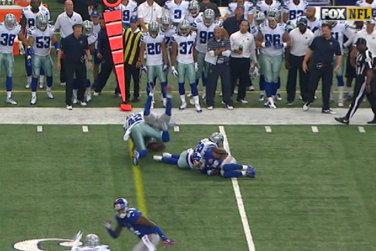Another look shows that Preston touched at the 46-and-a-half. (NFL Game Rewind) 