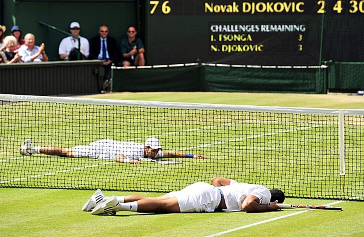 Tsonga and Djokovic drove each other to exhaustion at Wimbledon 2011. Djokovic won in four sets.