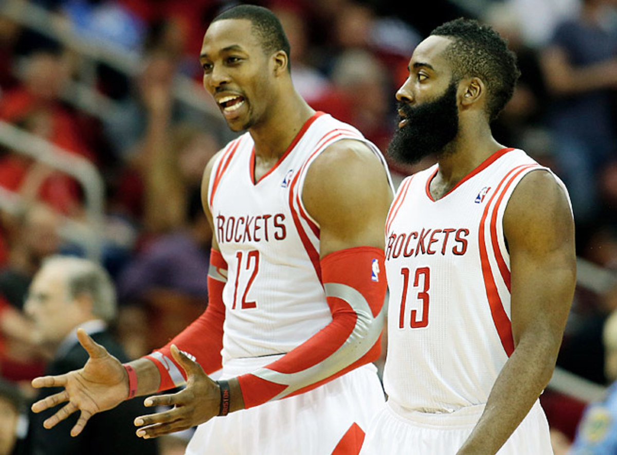 Dwight Howard (left) and James Harden have the Rockets on pace for 52 victories this season.