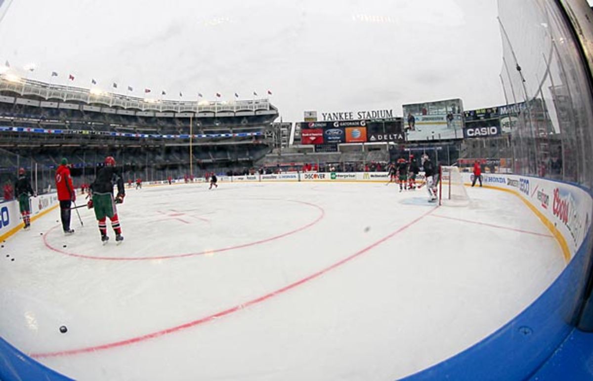 New Jersey Devils practice at Yankee Stadium