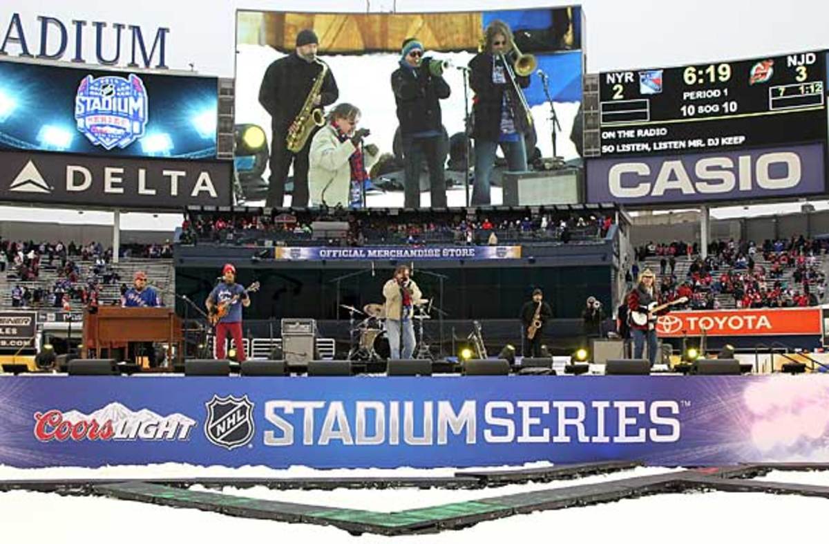 Southside Johnny and the Asbury Jukes play the NHL outdoor game at Yankee Stadium between the Devils and Rangers.