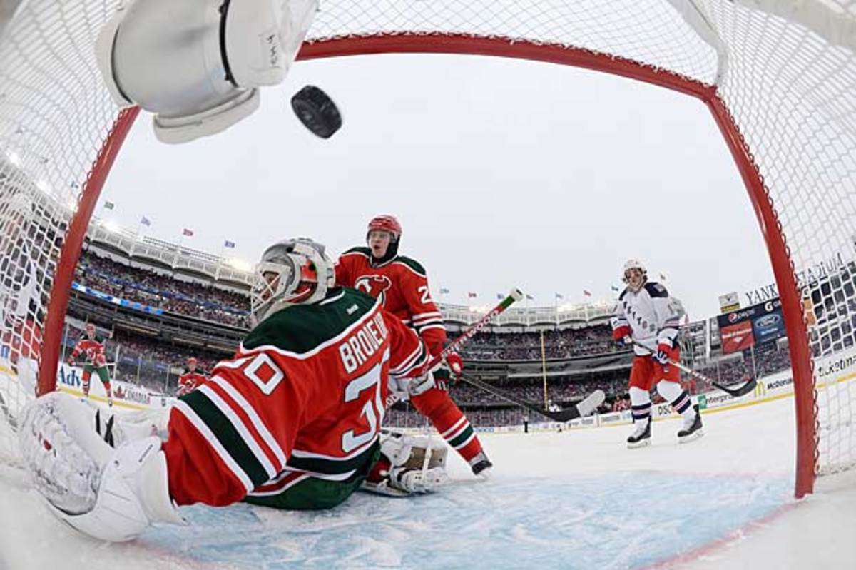 Martin Brodeur of the New Jersey Devils vs. the New York Rangers at Yankee Stadium.