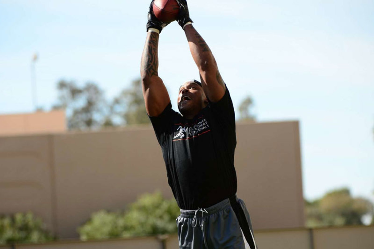 Reaching high: Finley’s Scottsdale workouts go for six hours. The goal: to be back on the field for 2014. (John Biever/The MMQB)