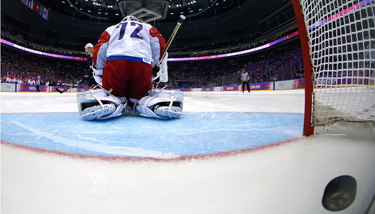 Oshie's game-winner slipped through the legs of Russian goalie Sergei Bobrovski. (Bruce Bennett/Getty Images)