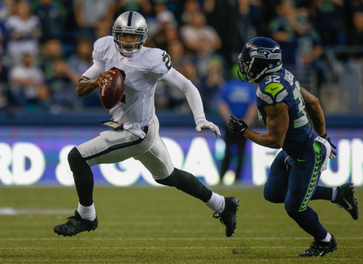 Terrelle Pryor had more rushing yards than passing yards against the Seahawks on Thursday night. (Otto Greule, Jr./Getty Images)