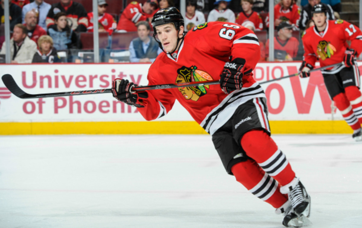 Andrew Shaw has not played since the first period of the Hawks series against the Wild. (Bill Smith/NHL/Getty Images)