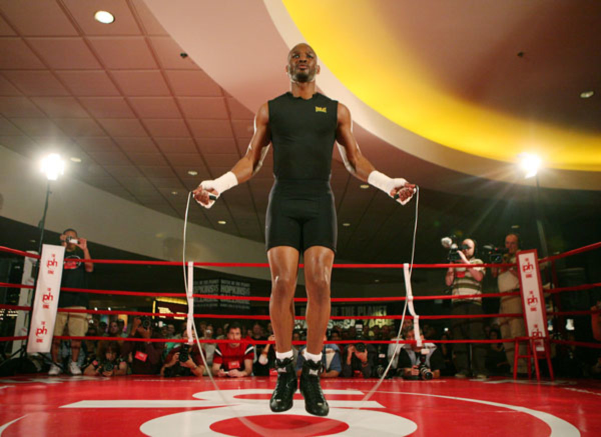 Bernard Hopkins trains during a media workout at Planet Hollywood hotel-casino in Las Vegas. 