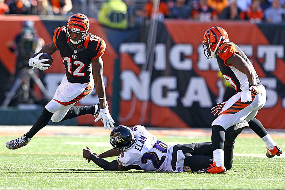 Mohamed Sanu and the Bengals halted a three-game winless streak with a 27-24 win over the Ravens in Cincinnati. The victory capped a season sweep of Baltimore. (Andy Lyons/Getty Images)