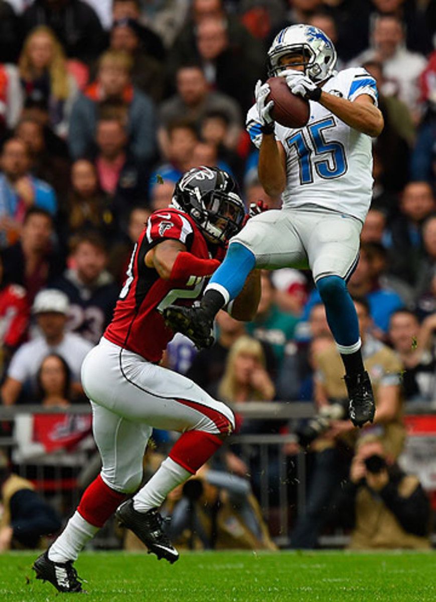 With 151 receiving yards against the Falcons, Golden Tate now has topped 150 in back-to-back games. (Mike Hewitt/Getty Images)