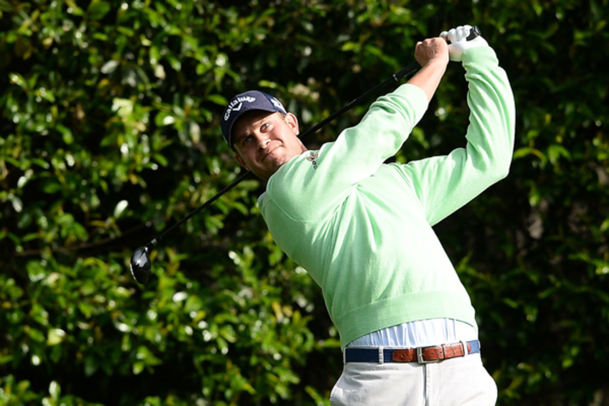 Harris English plays a practice round for the upcoming Masters Tournament at Augusta National Golf Club on April 8, 2014.