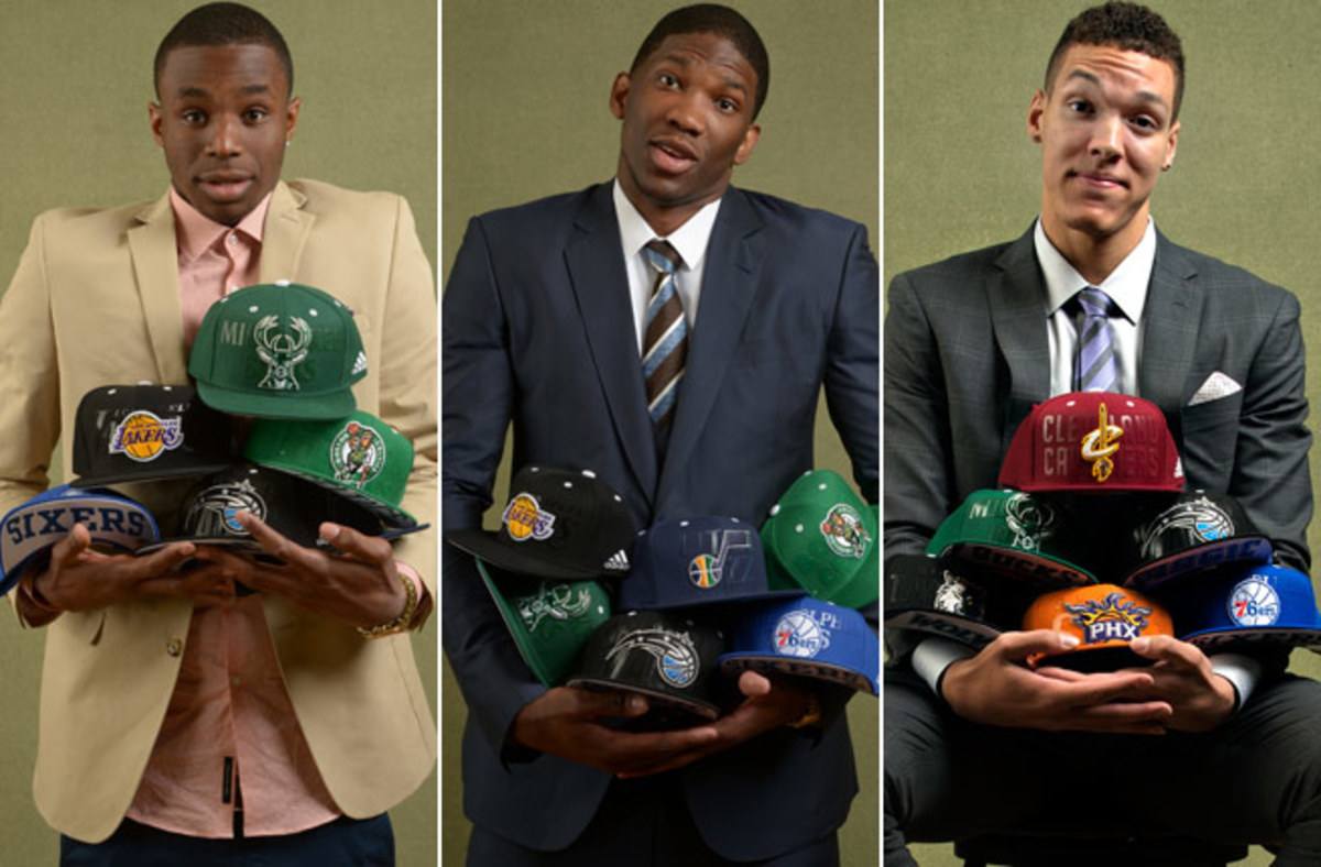 Who will call the names of (from left) Andrew Wiggins, Joel Embiid and Aaron Gordon at the draft?