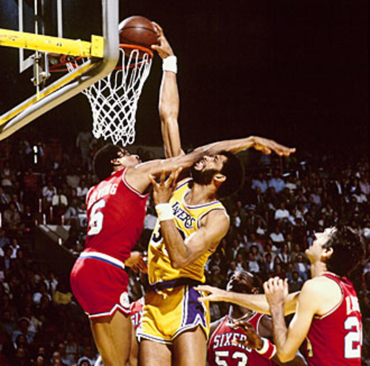 Jabbar helped the Lakers dunk Julius Erving and the 76ers in the 1980 NBA Finals.