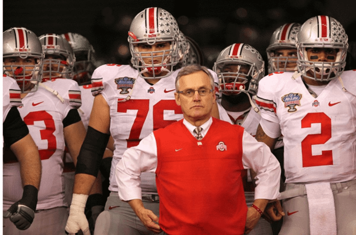 In 10 seasons at Ohio State, Jim Tressel won 106 games, six Big Ten titles and a national title.