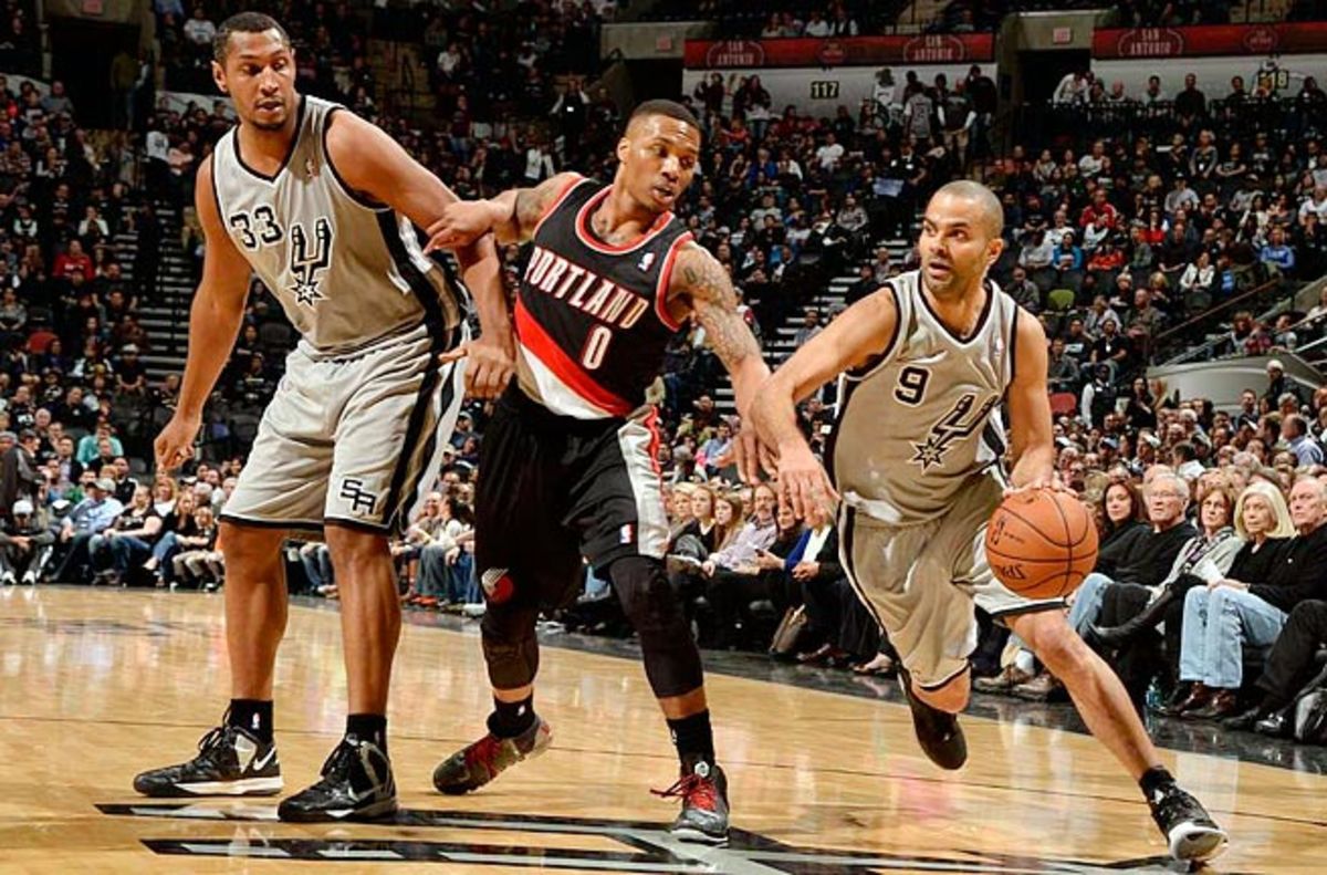 The matchup between Tony Parker (right) and Damian Lillard (center) will help dictate the series.