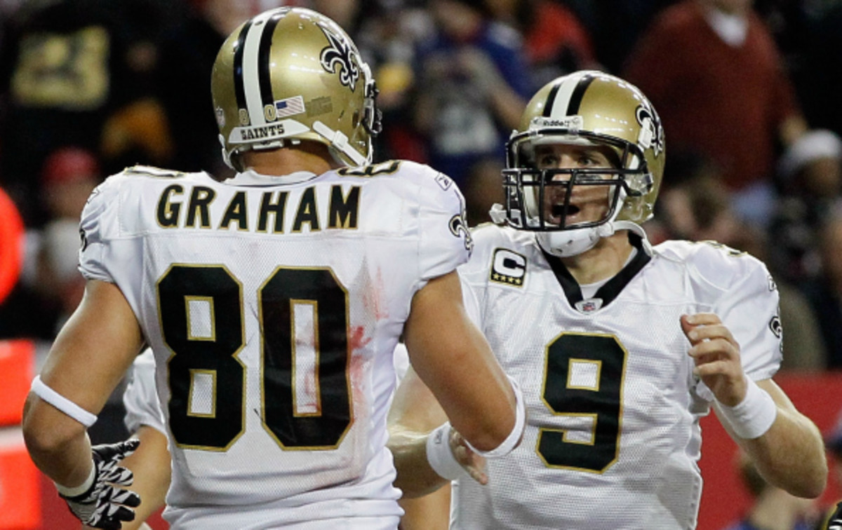 Jimmy Graham and Drew Brees have hooked up for 41 touchdowns since Graham joined the Saints in 2010. (Kevin C. Cox/Getty Images)