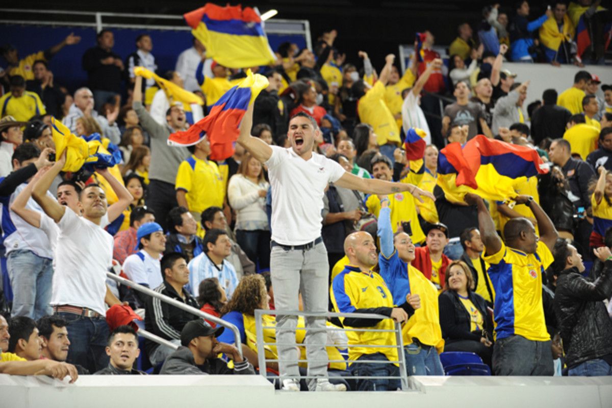 Colombia fans go wild for Los Cafeteros at a 2010 friendly against Ecuador at Red Bull Arena outside of New York City, where a large population of Colombia natives resides.
