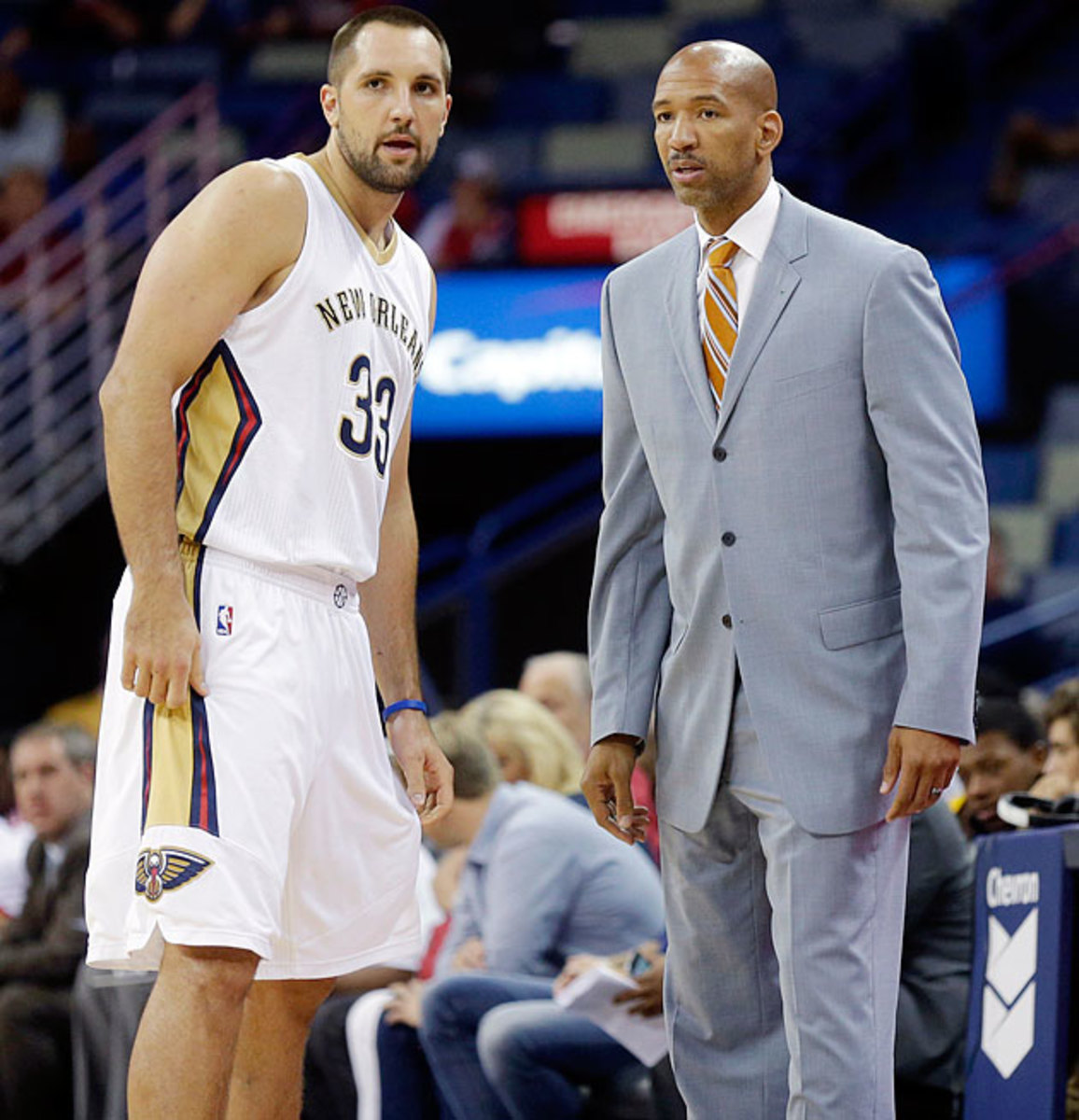 The Pelicans' Monty Williams (right) was as much a counselor as a coach to Anderson in the aftermath of Gia Allemand's suicide.