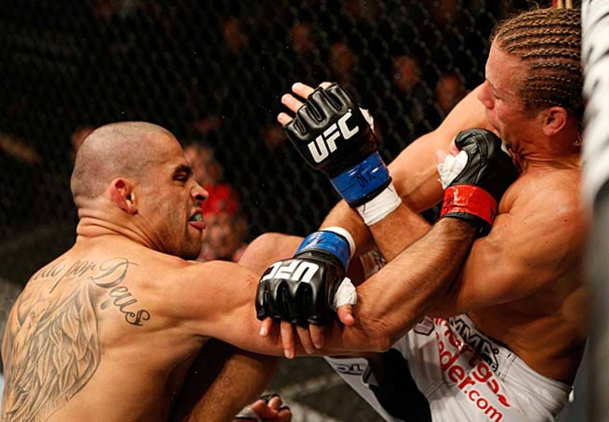 Renan Barao punches Urijah Faber in their bantamweight championship fight at the UFC 169 on Feb. 1 in Newark, N.J. 