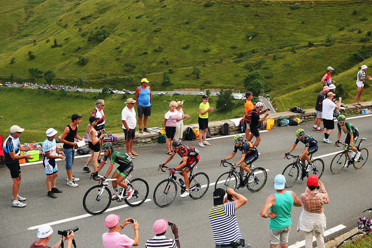 The chasing group in action during the seventeenth stage of the 2014 Tour de France.
