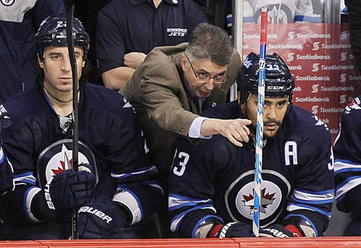 Winnipeg Jets coach Claude Noel and Dustin Byfuglien