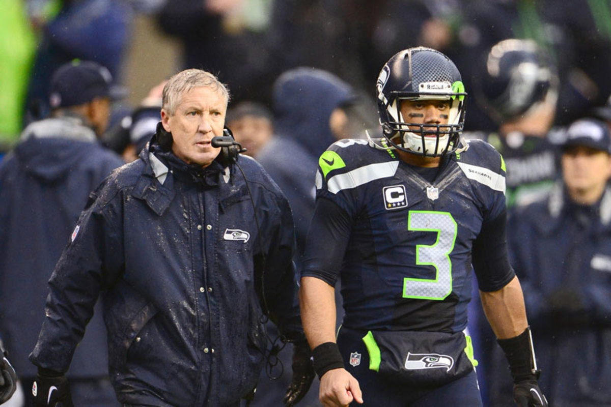It’s not all smiles: With Russell Wilson during the divisional round win over the Saints. (Robert Beck/SI/The MMQB)