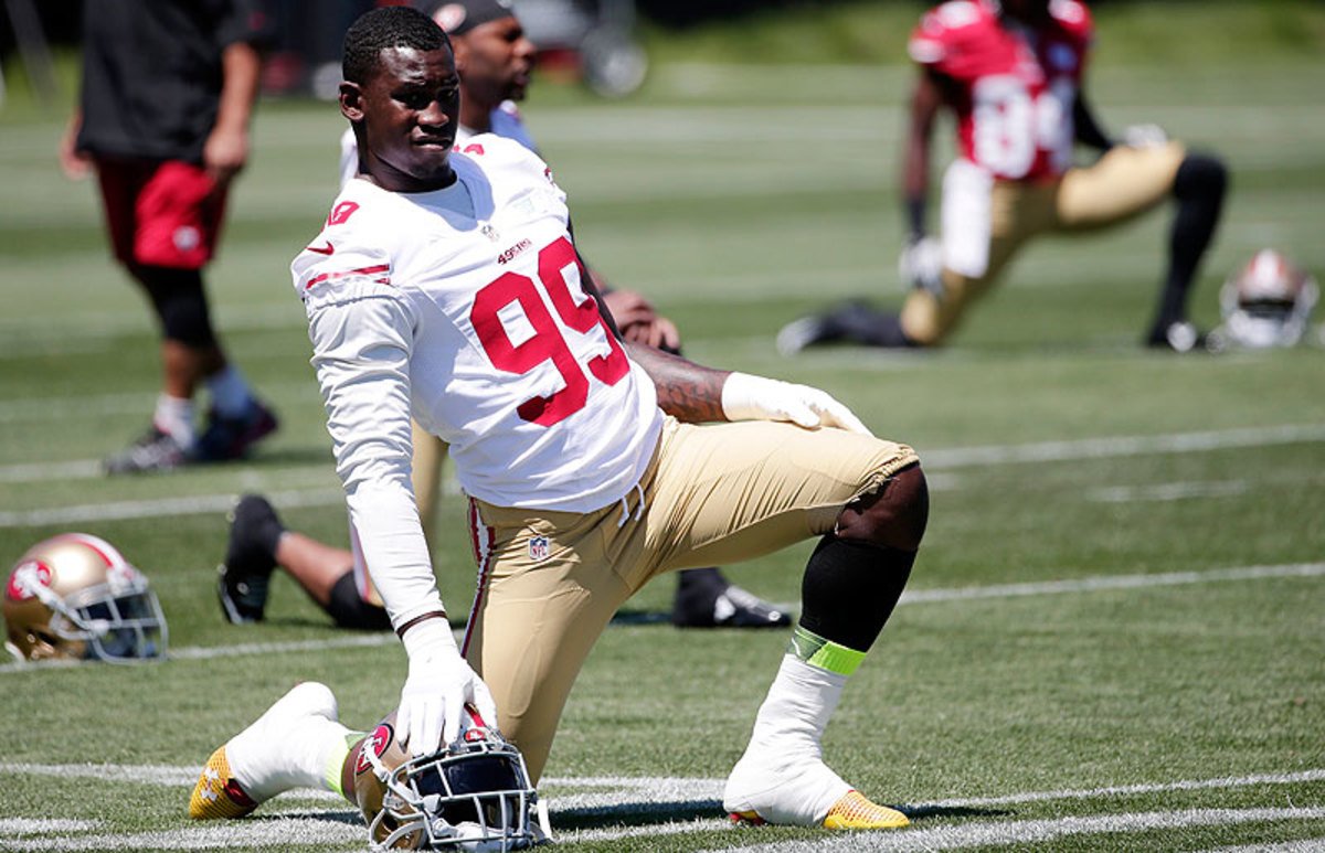 In 43 games played over the first three years of his career, Aldon Smith has 42 sacks. (AP)