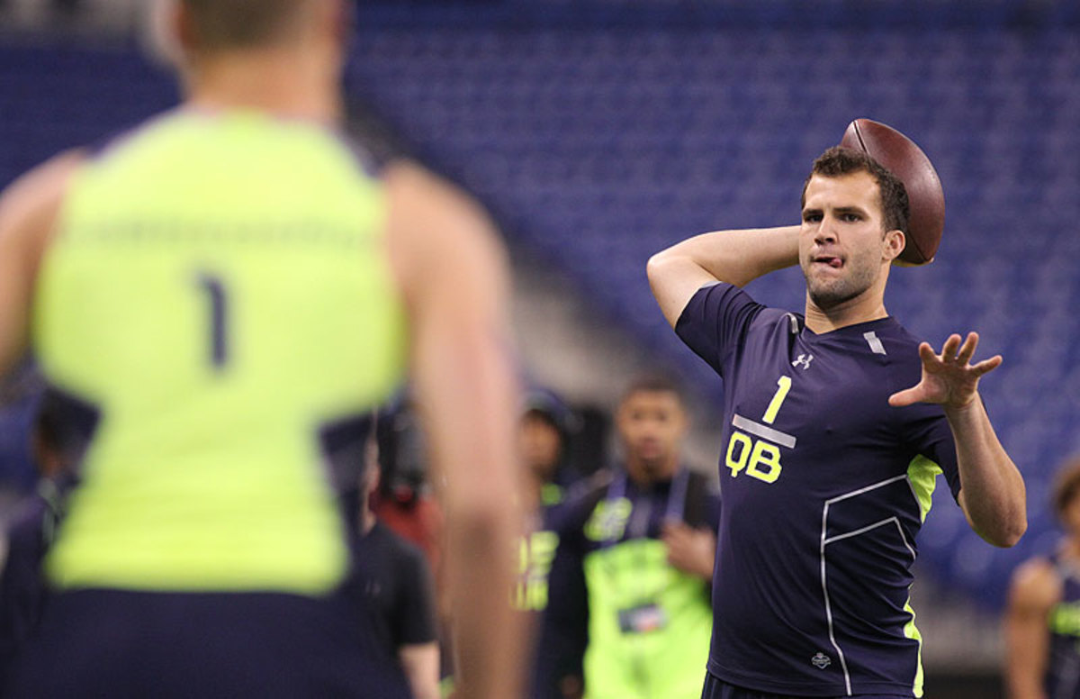 Blake Bortles of Central Florida participated in the passing drills at the combine Sunday, something past first-round quarterback prospects often choose not to do. (Todd Rosenberg/SI/The MMQB)
