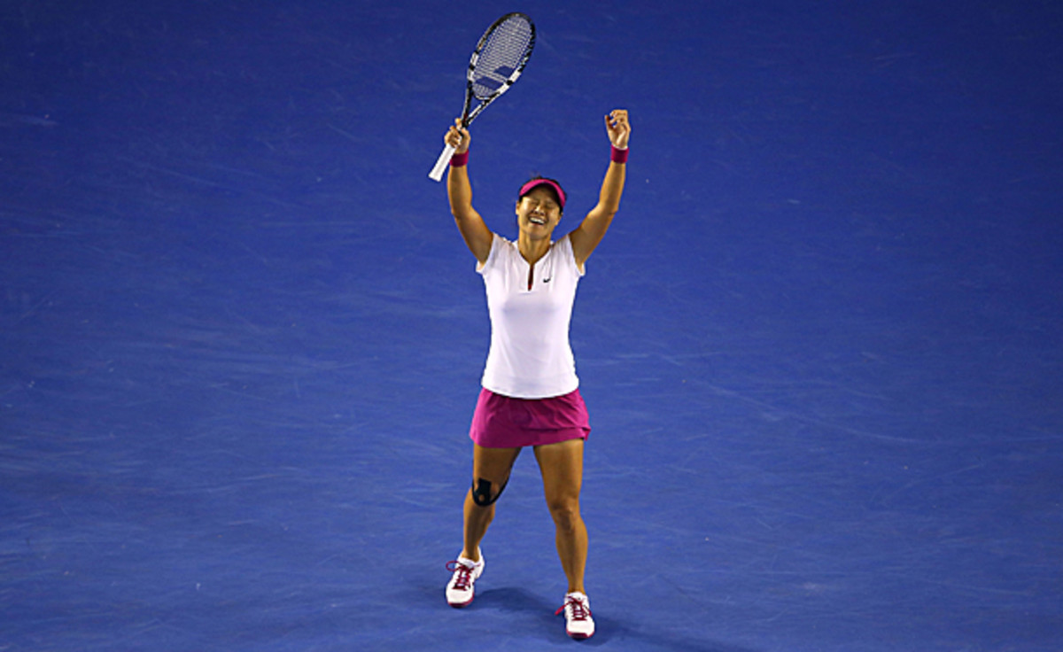 Li Na throws her hands up in the air sometimes, like when she wins the Australian Open. (Quinn Rooney/Getty Images)