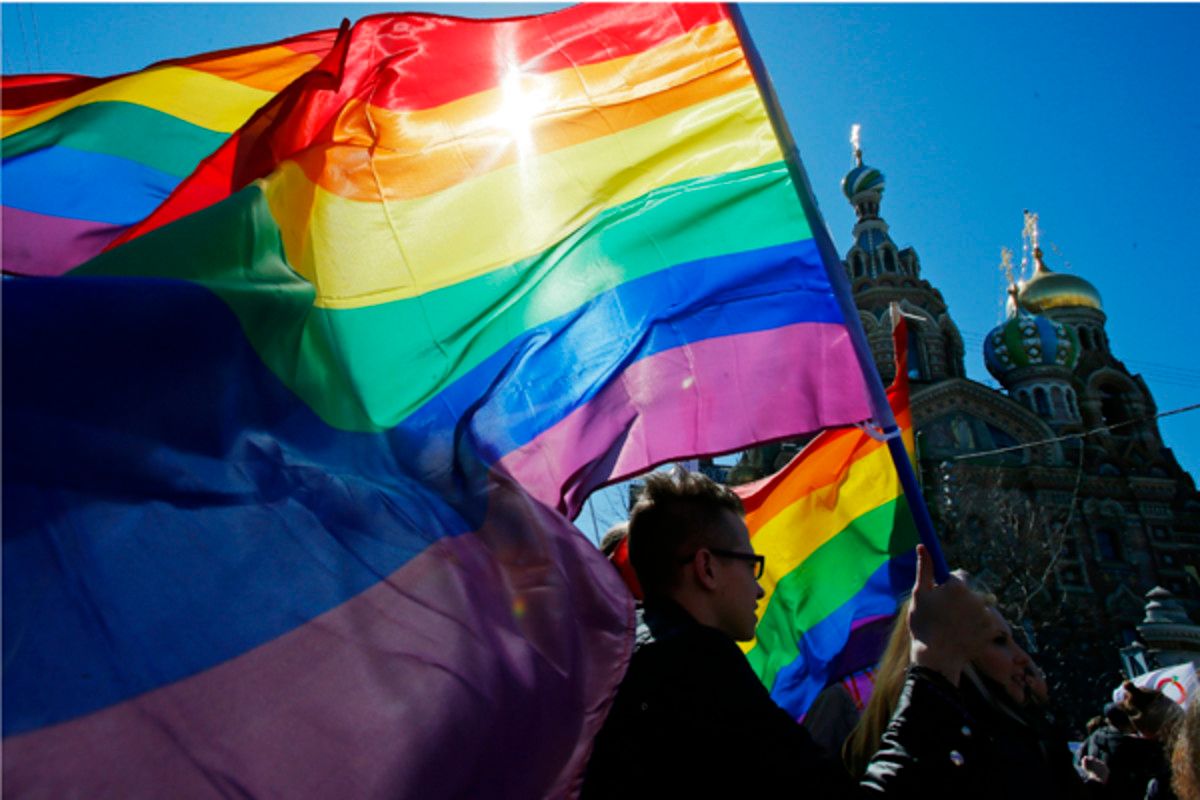 Due to Russia's anti-gay laws, treatment of gay-rights protesters - like those from a May 2013 protest seen here - was a major point of speculation. (AP Photo/Dmitry Lovetsky)