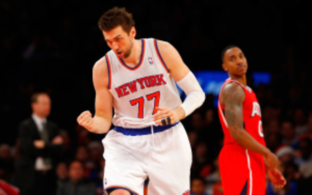 Andrea Bargnani is averaging 13.3 points and 5.3 rebounds this season. (Jim McIsaac/Getty Images)