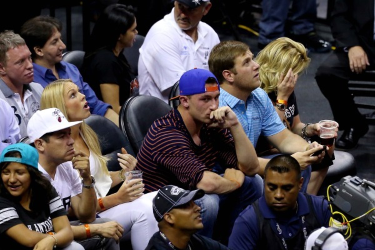 Johnny Manziel appeared relaxed at Game 2 of the NBA Finals last week. (Chris Covatta/Gety Images)