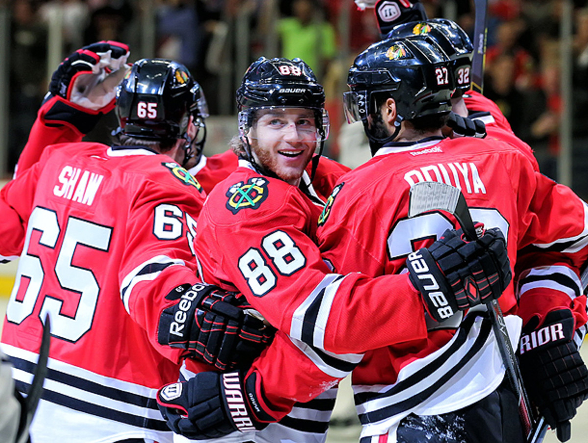 Patrick Kane (88) added to his already impressive playoff resume with two goals in Game 6. (Robin Alam/Icon SMI)